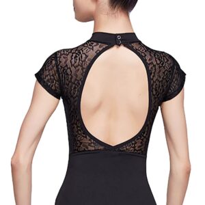 YCMI Women-Dance-Leotards-Lace-Turtleneck-Ballet-Bodysuit-Short-Sleeve-Dance-Gymnastics-Yoga-Leotards