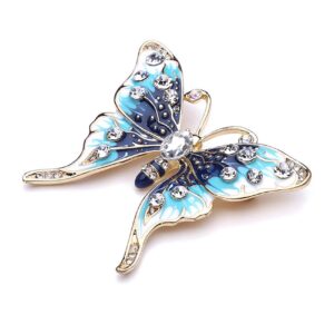 Hsakess Vintage Artificial Rhinestone Butterfly Brooch Pin Shining Crystal Animal Corsage Pin Scarf Clips for Women,Blue, 5.2*4.2cm