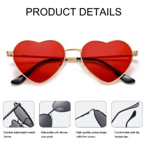 JOVAKIT Polarized Heart Sunglasses for Women Fashion Lovely Style Metal Frame UV400 Protection Lens (Gold/Red)