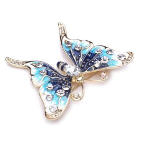 Hsakess Vintage Artificial Rhinestone Butterfly Brooch Pin Shining Crystal Animal Corsage Pin Scarf Clips for Women,Blue, 5.2*4.2cm