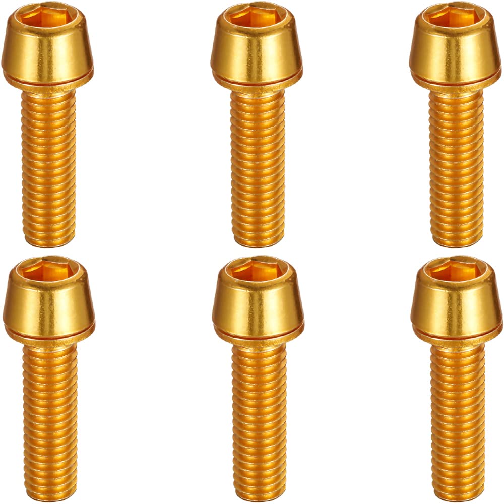 Bicycle Stem Bolts Color Tapered Head Bolt with Washer Screw M5x18mm for Road Bike,MTB,BMX,Folding - 6Pcs (Gold)