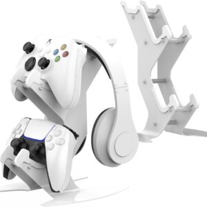 Controller Holder Stand, Universal Metal Material Game Controller Headset Stand Controller Accessories for Gamepad of PS5 / Xbox / PS4 / Switch （White