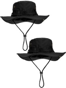 boao 2 pieces sun hats for men women wide brim safari bucket hat boonie hat uv protection fishing hiking summer(black)