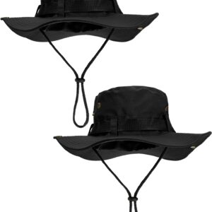 Boao 2 Pieces Sun Hats for Men Women Wide Brim Safari Bucket Hat Boonie Hat UV Protection Fishing Hiking Summer(Black)