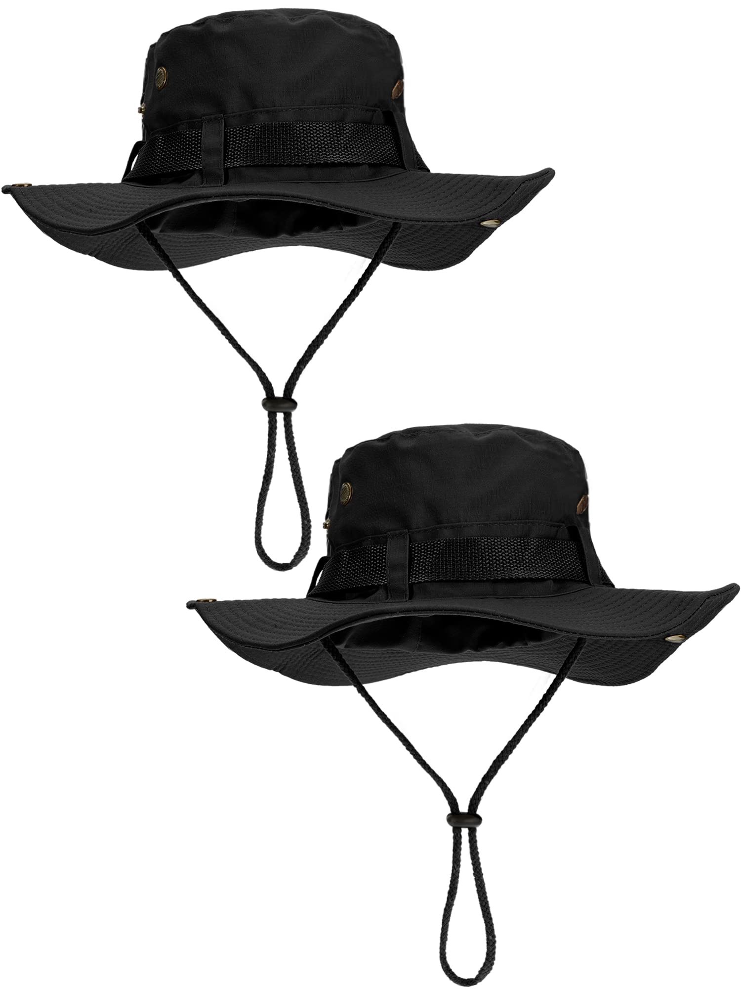 Boao 2 Pieces Sun Hats for Men Women Wide Brim Safari Bucket Hat Boonie Hat UV Protection Fishing Hiking Summer(Black)