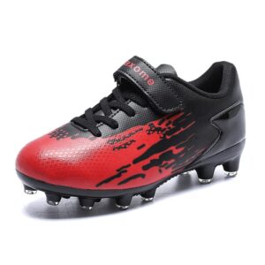 ziitop Kids Soccer Shoes for Boys Girls Youth Football Cleats Outdoor & Indoor Baseball Shoes, Lightweight Breathable Conical Studs, Running & Training for Students (Little Kids/Big Kids) BlackRed