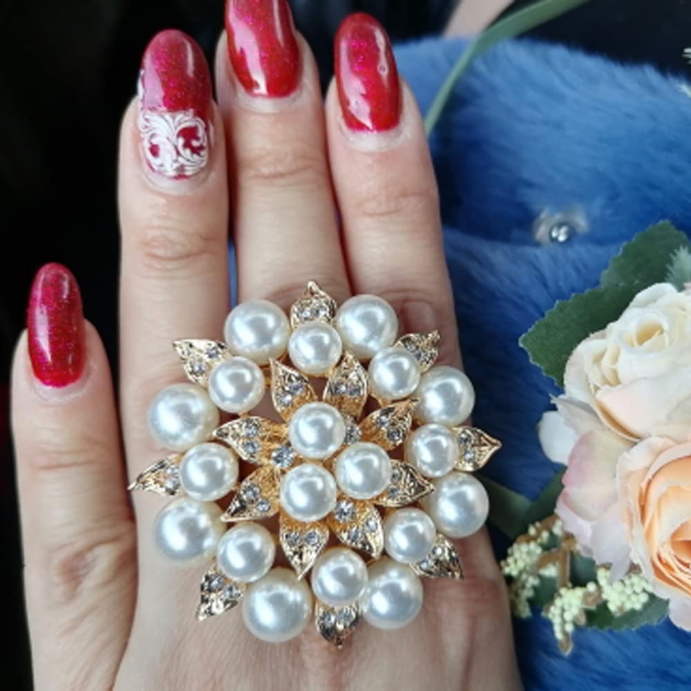 VQ Boho Elegant Faux Pearl Big Adjustable Women Ring Gold Color Vintage Finger Knuckle Girl Jewelry 6x2.5cm