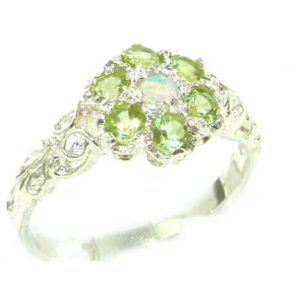 LetsBuyGold 925 Sterling Silver Natural Opal and Peridot Womens Promise Ring - Size 7.5