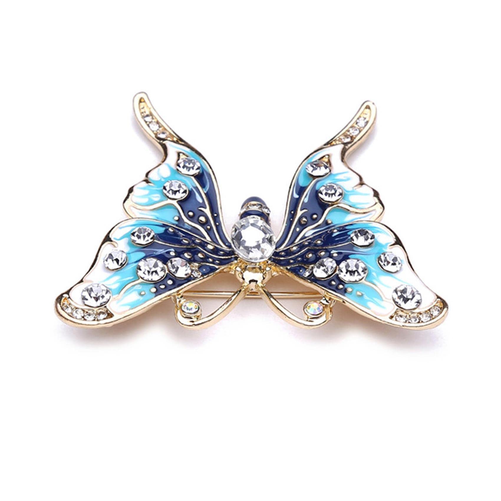 Hsakess Vintage Artificial Rhinestone Butterfly Brooch Pin Shining Crystal Animal Corsage Pin Scarf Clips for Women,Blue, 5.2*4.2cm