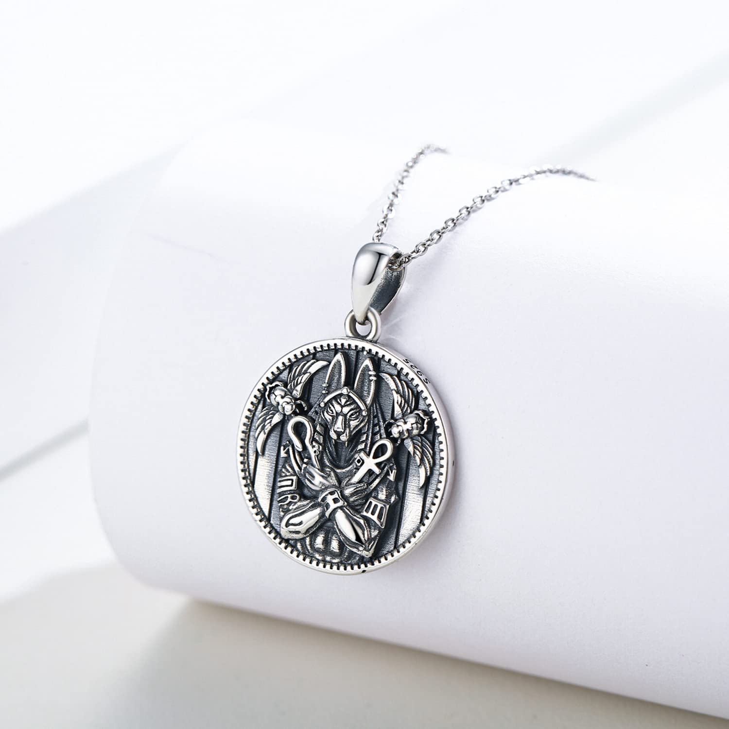 JUSTKIDSTOY Anubis Necklace Egyptian Jewelry Sterling Silver Egypt Ankh Pendant Necklace Scarab Amulet Protection Gift for Women Men