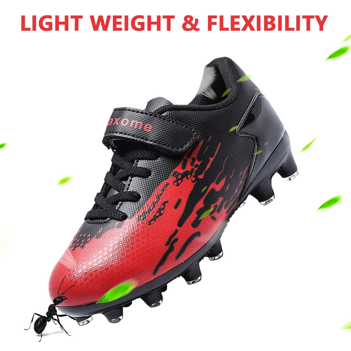 ziitop Kids Soccer Shoes for Boys Girls Youth Football Cleats Outdoor & Indoor Baseball Shoes, Lightweight Breathable Conical Studs, Running & Training for Students (Little Kids/Big Kids) BlackRed