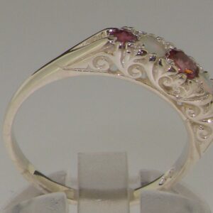 LetsBuyGold 925 Sterling Silver Natural Pink Tourmaline and Opal Womens Anniversary Ring - Size 8.25