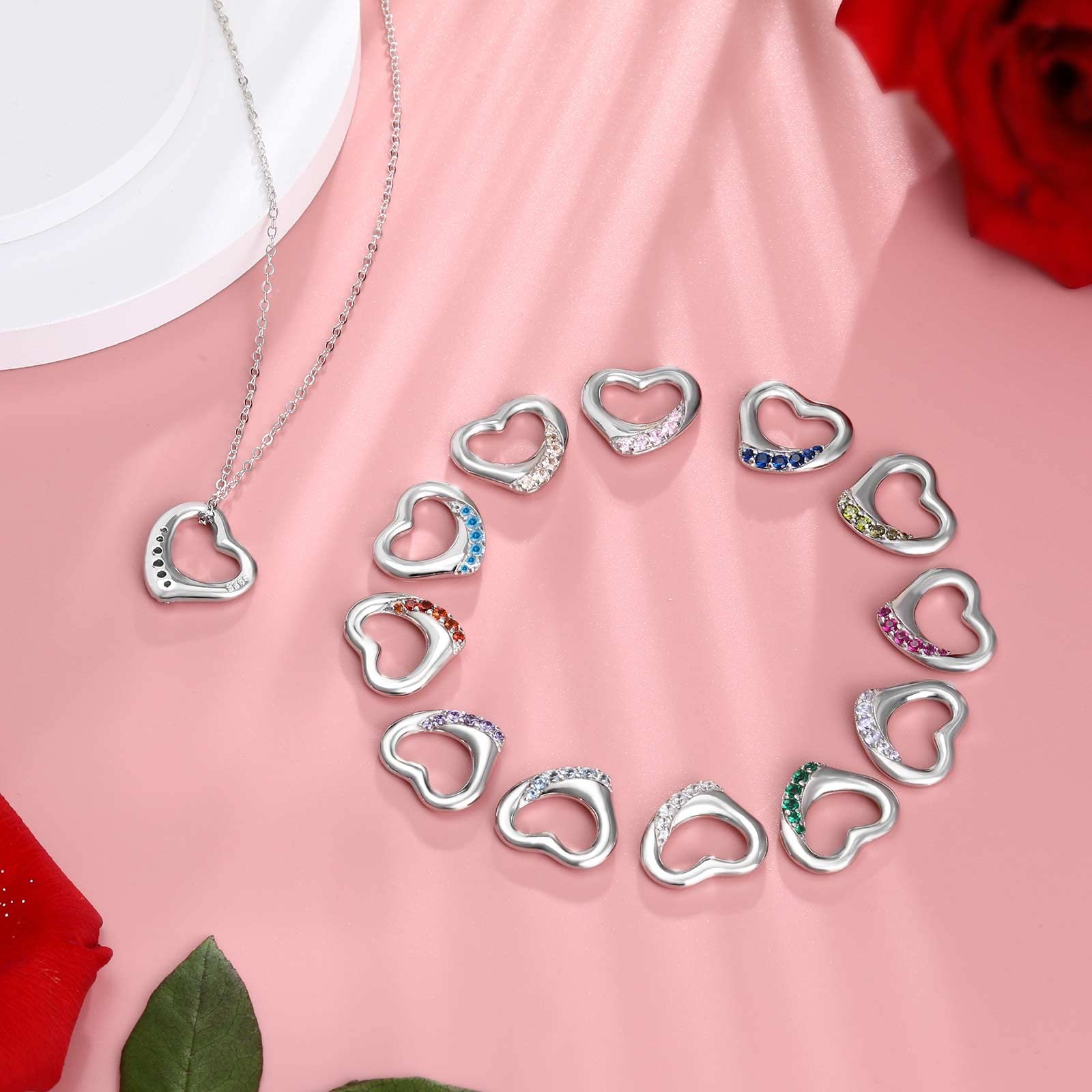 Heart March Birthstone Necklace for Women: 925 Sterling Silver Aquamarine Necklace Floating Open Heart Pendant Necklace Sparkling Cubic Zirconia Necklaces, Unique Birthday Jewelry Gifts for Teen Girls