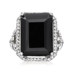 ross-simons onyx and .90 ct. t.w. white topaz ring in sterling silver. size 8