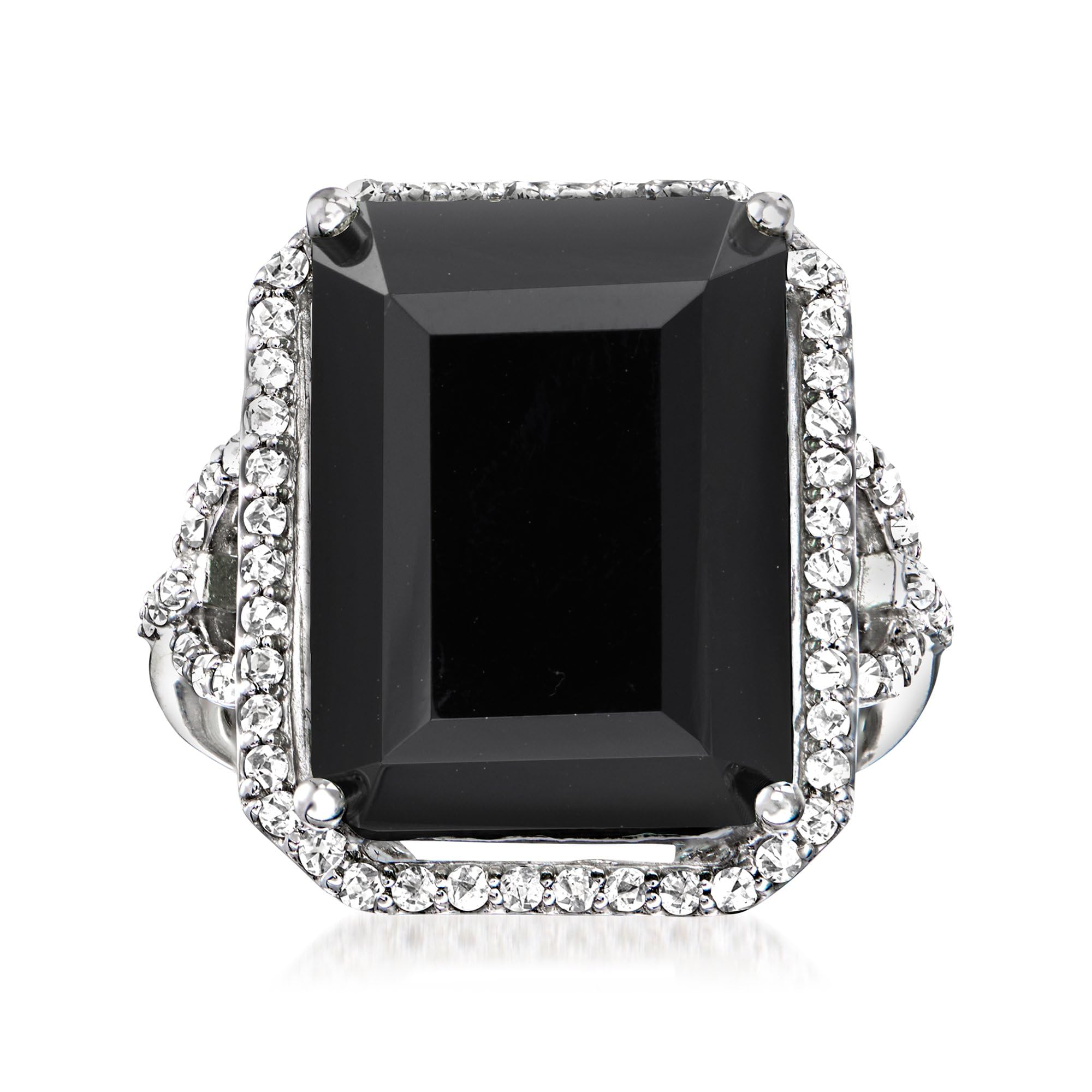 Ross-Simons Onyx and .90 ct. t.w. White Topaz Ring in Sterling Silver. Size 8