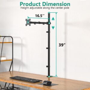 WALI Single Monitor Stand Desk Mount, 39 inch Tall Monitor Stand Fully Adjustable, Articulating Arm for Computer Screen up to 32 inch, 22lbs (M001XXL), Black