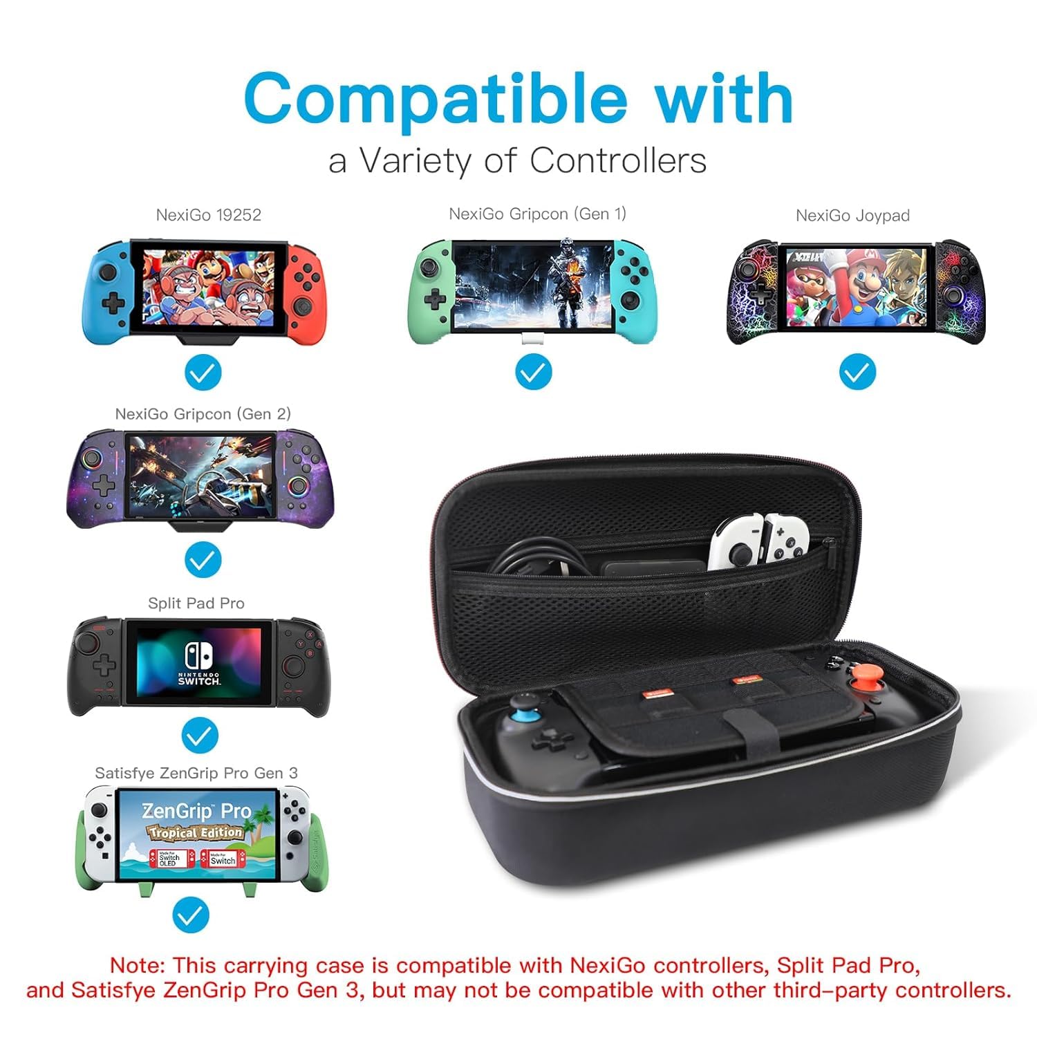 NexiGo Switch Controller Grip Carrying Case for Nintendo Switch/Switch OLED, 10 Game Card Holders, Compatible with Split Pad Pro, ZenGrip Pro, Gripcon, Joypad, Joy-Cons and Many Larger Grips