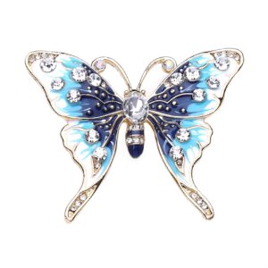 Hsakess Vintage Artificial Rhinestone Butterfly Brooch Pin Shining Crystal Animal Corsage Pin Scarf Clips for Women,Blue, 5.2*4.2cm