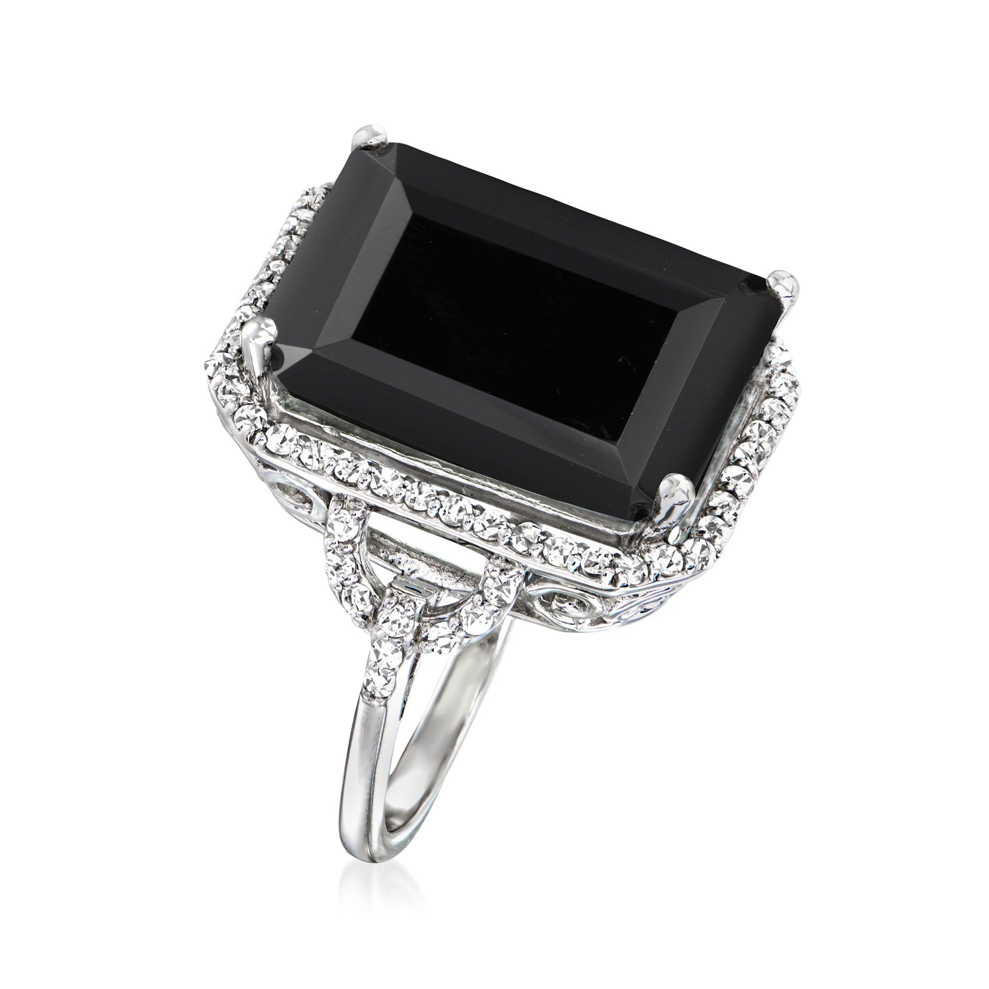 Ross-Simons Onyx and .90 ct. t.w. White Topaz Ring in Sterling Silver. Size 8