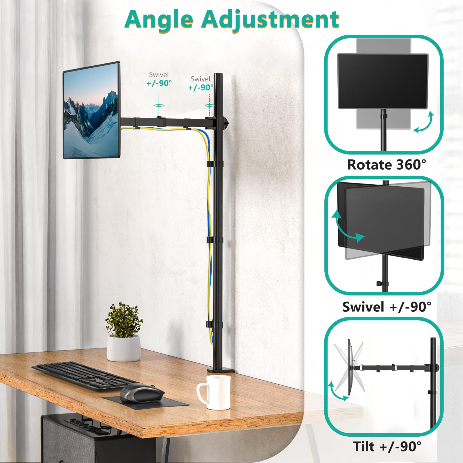 WALI Single Monitor Stand Desk Mount, 39 inch Tall Monitor Stand Fully Adjustable, Articulating Arm for Computer Screen up to 32 inch, 22lbs (M001XXL), Black