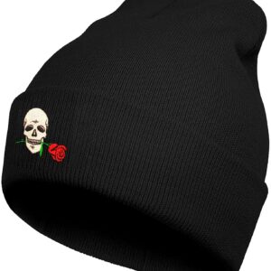 FUNCOOLCY Skull and Rose Soft Slouchy Beanie Hat,Winter Warm Knit Cuffed Skull Cap for Men Women