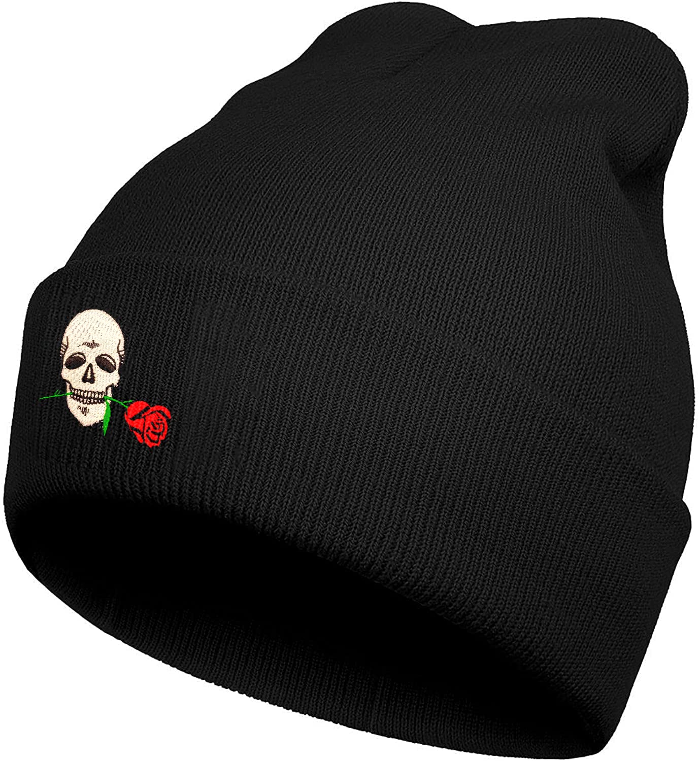 FUNCOOLCY Skull and Rose Soft Slouchy Beanie Hat,Winter Warm Knit Cuffed Skull Cap for Men Women