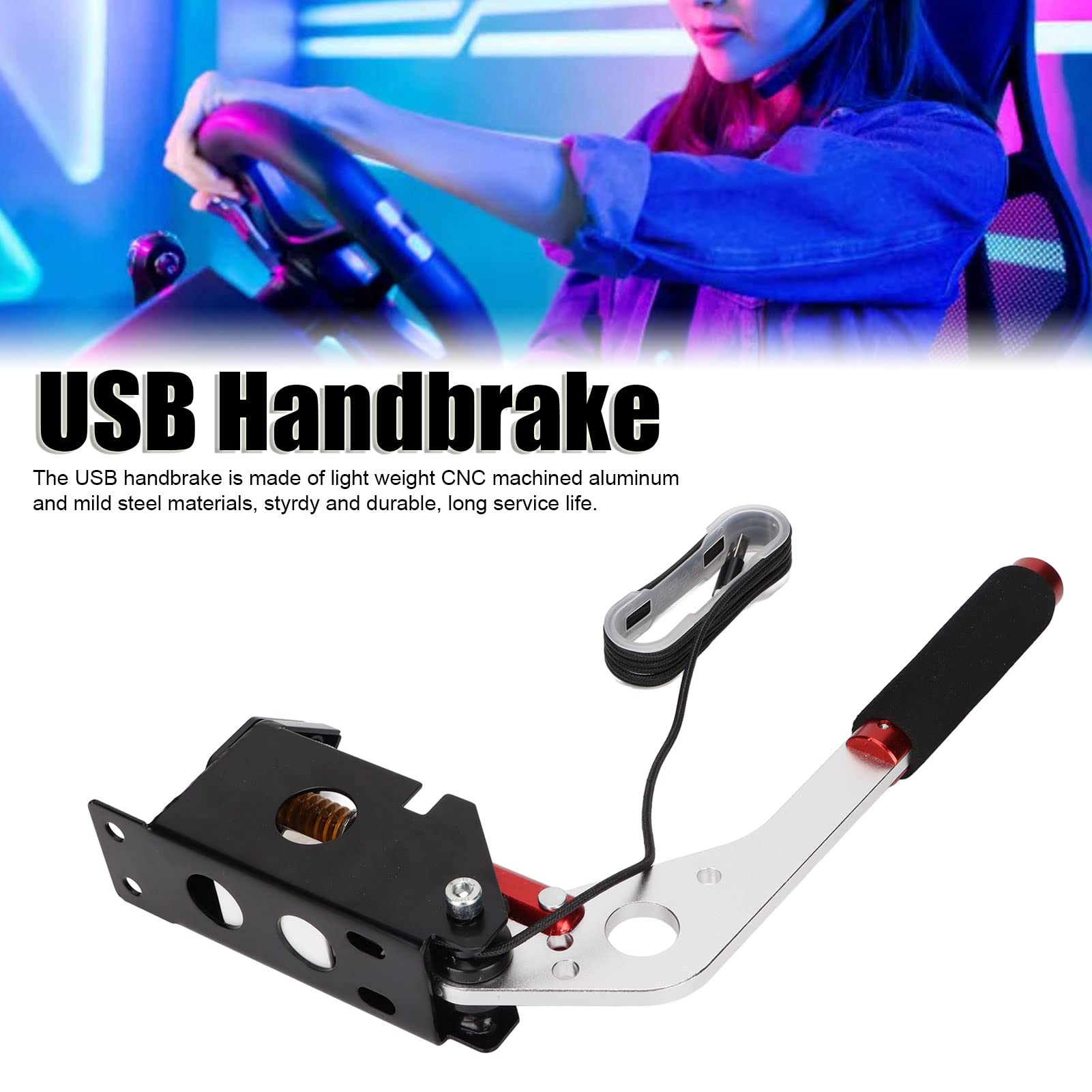 Naroote USB Handbrake, High Hardness Stable Performance Aluminium Alloy Gaming Peripherals Easy Installation Adjustable for T500 T300(Blue)