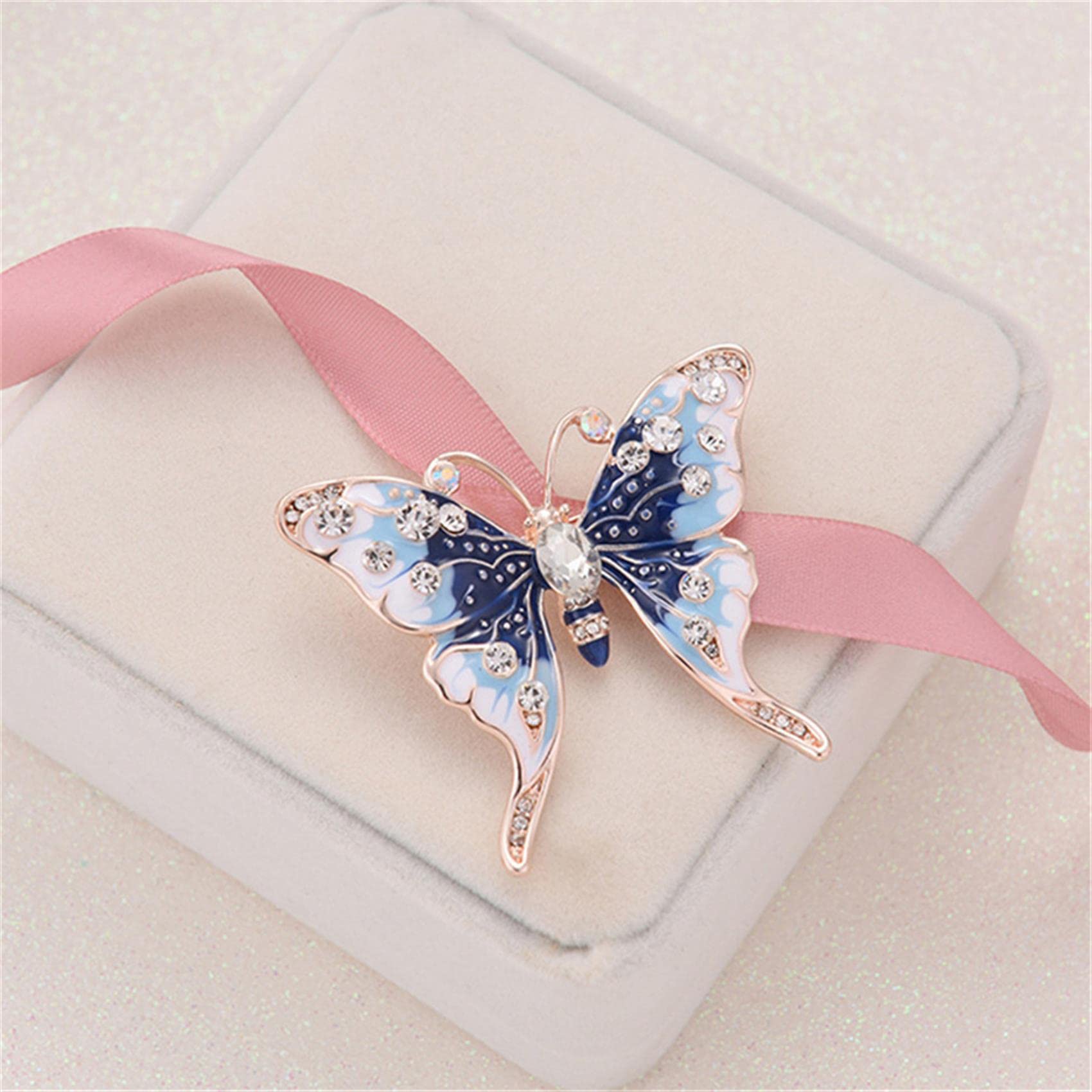 Hsakess Vintage Artificial Rhinestone Butterfly Brooch Pin Shining Crystal Animal Corsage Pin Scarf Clips for Women,Blue, 5.2*4.2cm