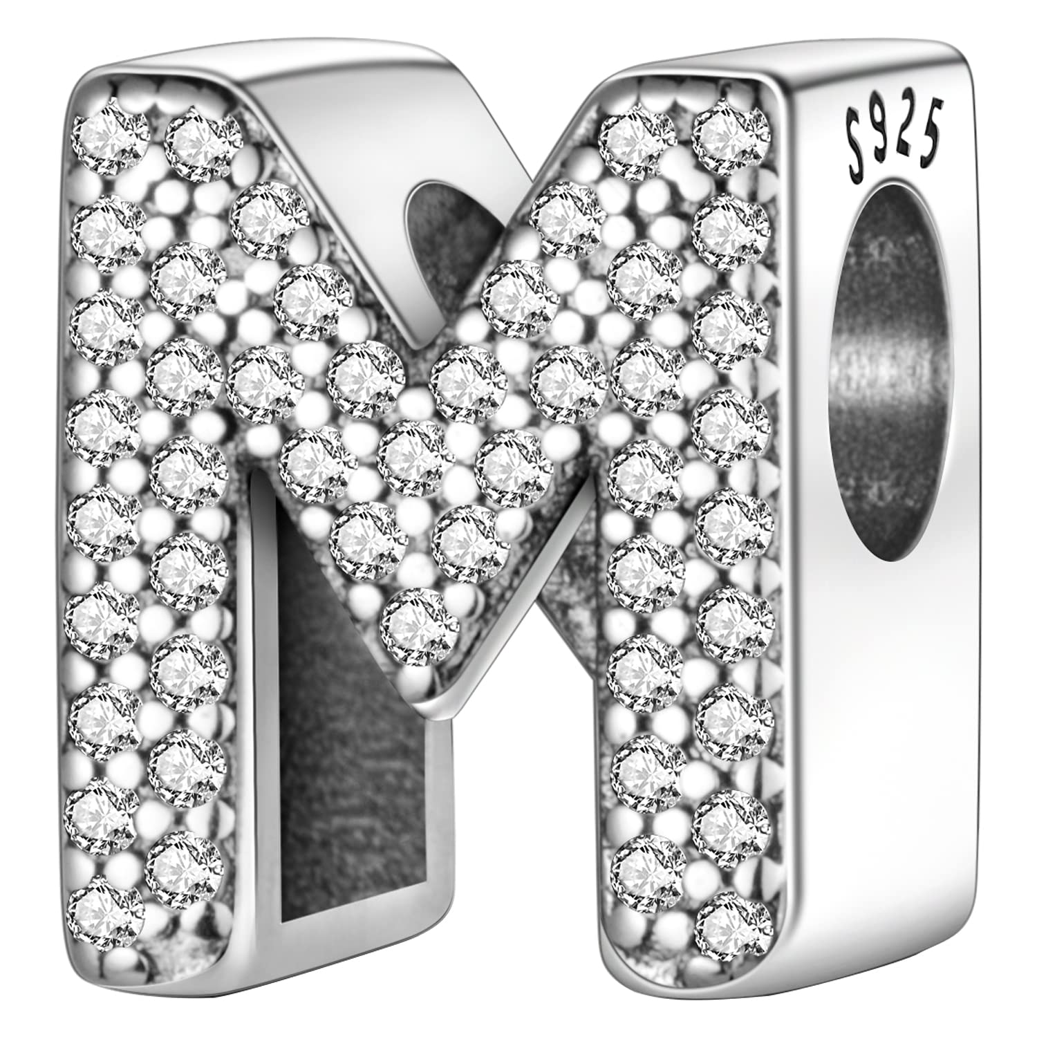 MULA 925 Sterling Silver Charms for Bracelets and Necklaces A-Z Alphabet Beads Dangle Pendants with 5A Cubic Zirconia Jewelry for Women