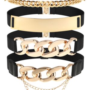 Zhanmai 4 Pieces Belts for Women Metal Gold Stretch Waist Belt Skinny Wide Chain Belt Elastic Belt for Dress