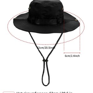 Boao 2 Pieces Sun Hats for Men Women Wide Brim Safari Bucket Hat Boonie Hat UV Protection Fishing Hiking Summer(Black)