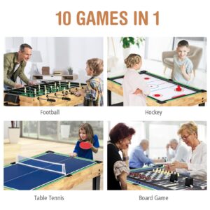 Goplus 10-in-1 Combination Multi Game Table Set, Adult Size Combo Game Table W/Foosball, Table Tennis, Pool, Air Hockey Table, Bowling, Chess, Checkers, Backgammon for Family Game Night