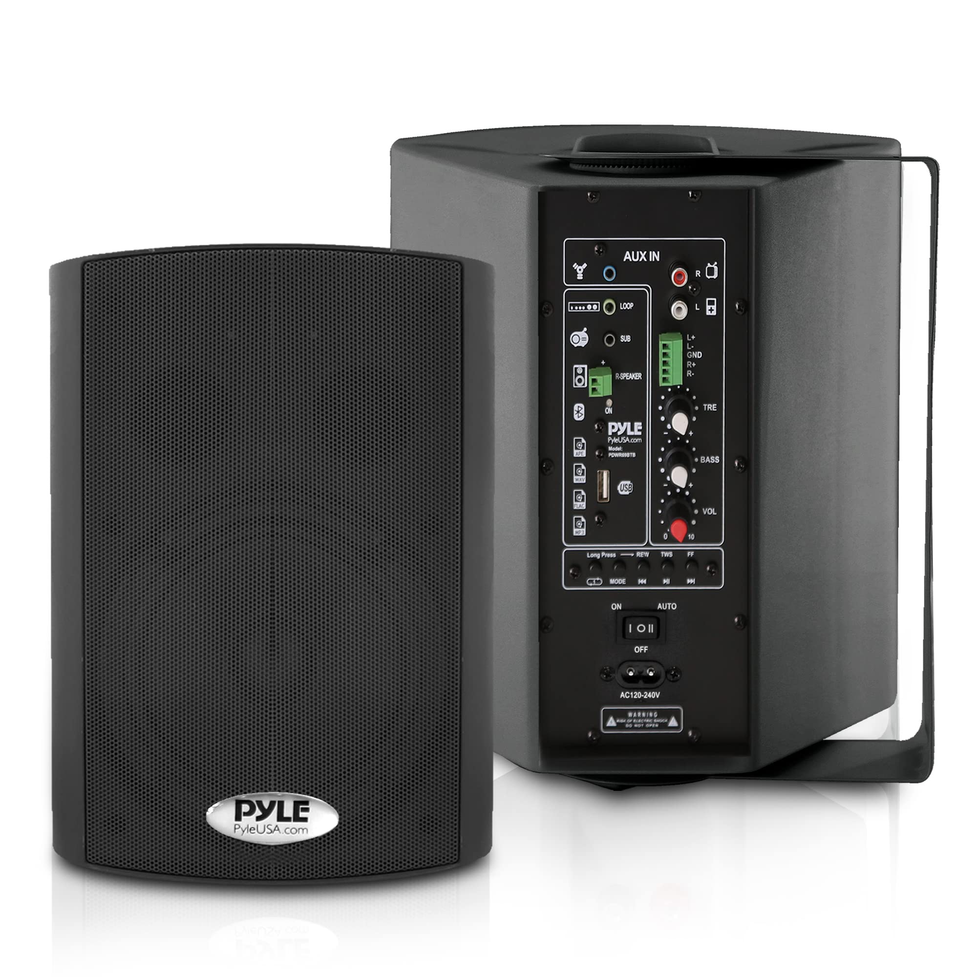 Pyle 6.5'' Wireless BT Streaming Speakers - Pro-Active, Wall Mountable, 100W MAX w/ 2-Way Full Range Stereo Sound Reproduction, Built-in Digital Sound Amplifier, Pair, Elegant Black Color - PDWR69BTB