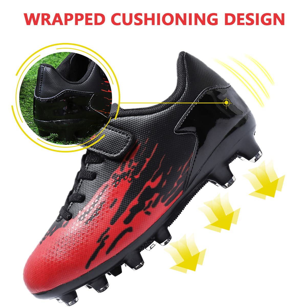 ziitop Kids Soccer Shoes for Boys Girls Youth Football Cleats Outdoor & Indoor Baseball Shoes, Lightweight Breathable Conical Studs, Running & Training for Students (Little Kids/Big Kids) BlackRed