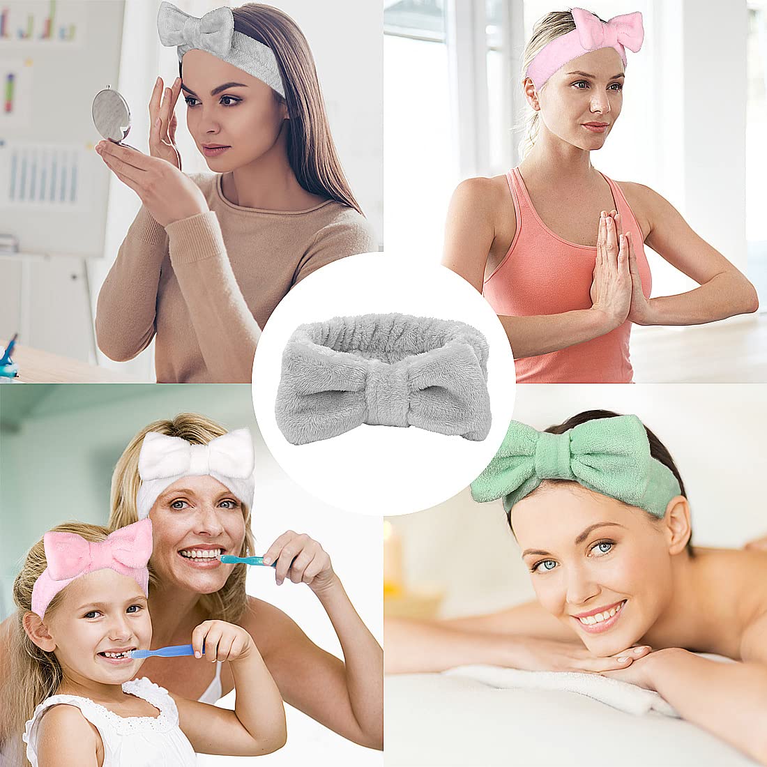 SONSENAI Bow Hair Band - 4Pack Soft Carol Fleece Hairlace Headbands for women Makeup Shower Headband Headwraps for Washing Face Spa Mask(Multi-colored 3)