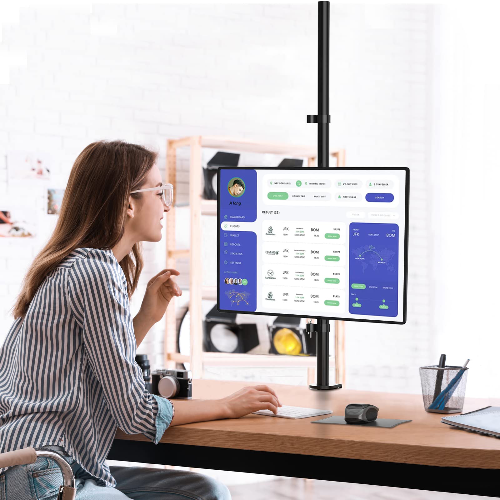 WALI Single Monitor Stand Desk Mount, 39 inch Tall Monitor Stand Fully Adjustable, Articulating Arm for Computer Screen up to 32 inch, 22lbs (M001XXL), Black