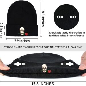 FUNCOOLCY Skull and Rose Soft Slouchy Beanie Hat,Winter Warm Knit Cuffed Skull Cap for Men Women