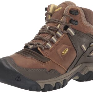 KEEN Women's Ridge Flex Mid Height Waterproof Hiking Boots, Safari/Custard, 10