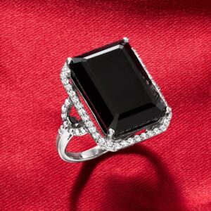 Ross-Simons Onyx and .90 ct. t.w. White Topaz Ring in Sterling Silver. Size 8