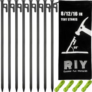 8 Pack Tent Stakes Heavy Duty Metal Tent Pegs for Camping Steel Tent Stakes 16 inch Unbreakable and Inflexible