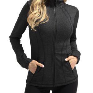 QUEENIEKE Women Athletic Jackets Cottony-Soft Full Zip Slim Fit Workout Running Jacket with Pockets(XL,Black Blend)