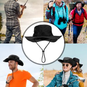 Boao 2 Pieces Sun Hats for Men Women Wide Brim Safari Bucket Hat Boonie Hat UV Protection Fishing Hiking Summer(Black)