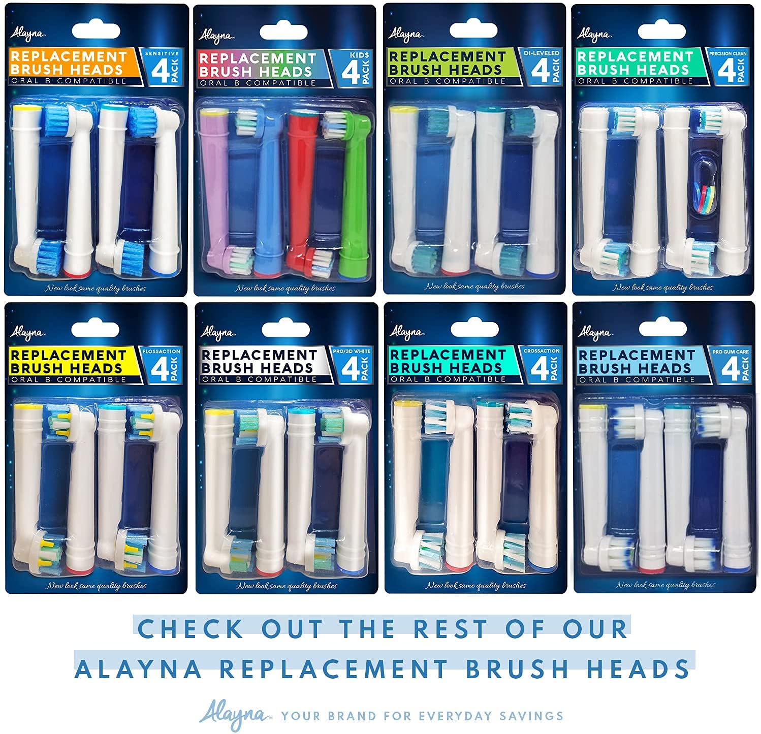 Toothbrush Replacement Heads Compatible with Oral B Braun, Pk of 8 Best Professional Brush Heads for Oralb Kids, Soft, Sensitive, Triumph, Pro 1000