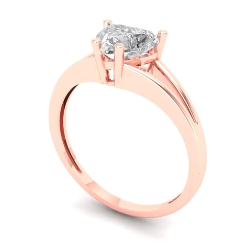 Clara Pucci 1.0 ct Heart Cut Genuine Lab Grown Diamond VS1-VS2 18K Rose Gold Solitaire Bridal Wedding Engagement Designer Ring size 3.5