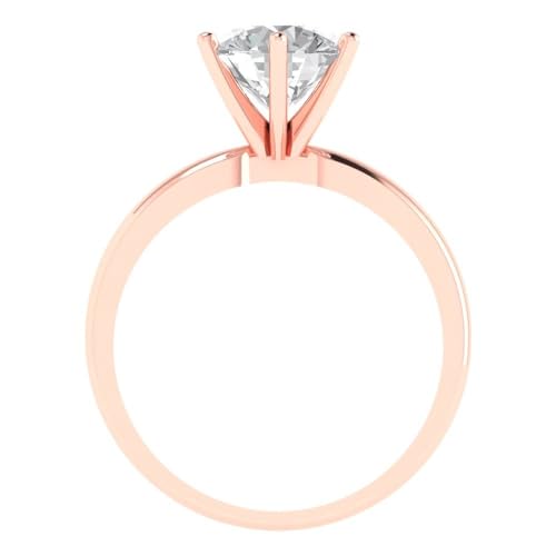 Clara Pucci 2 ct Round Cut Genuine Lab Grown Diamond VS1-VS2 G-H 14K Rose Gold Solitaire Bridal Wedding Engagement Designer Ring size 6.5