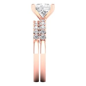 Clara Pucci 2.66 ct Princess Cut Genuine Lab Grown Diamond SI1-SI2 18K Rose Gold Engagement Wedding Bridal Set Ring band Set size 4