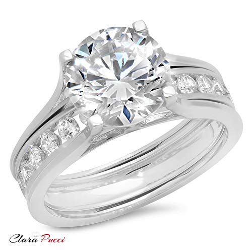 Clara Pucci 3.02 ct Round Cut Genuine Lab Grown Diamond VS1-VS2 18K White Gold Engagement Wedding Bridal Set Ring band Set size 11