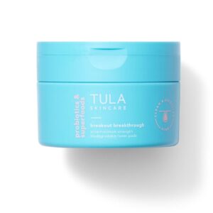 tula skin care breakout breakthrough - acne maximum strength biodegradable toner pads, non-alcohol, acne & blemish fighting, soothes & brightens marks, 30 pads