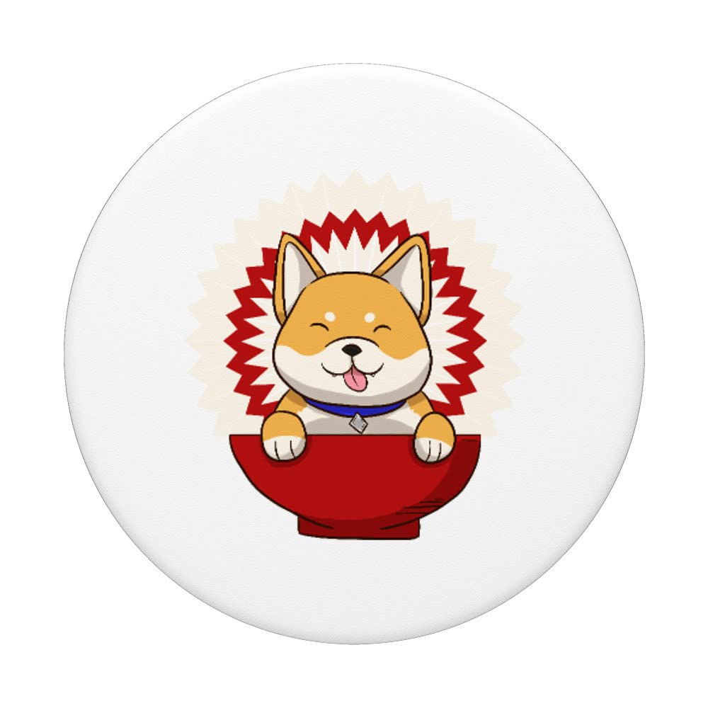 Funny Shiba Inu Uni Dog Red Bowl Love Cute Smile PopSockets Swappable PopGrip