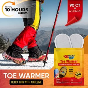 Toe Warmers (45 Pairs) - Up to 10 Hours of Heat, Easily Apply with Adhesive - Ultra Thin, Easy, All Natural - Air Activated, Odorless Hot Toe Warmers - Sport Temp (45)